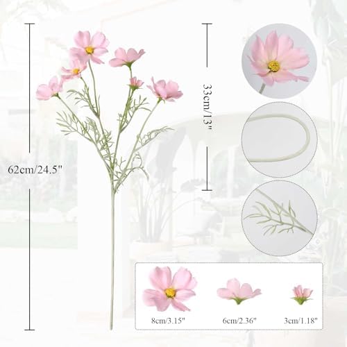 IPOPU Light Pink Flowers Artificial Daisies 5PCS Silk Cosmos Wild Flowers 24.5" Fake Pink Daisies for Vase for Home Decor Floral Arrangements Wedding Bouquets for Bride - Image 3