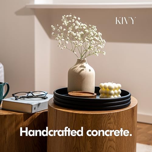 KIVY Round Decorative Concrete Tray 11x1,5 Inch - Modern Circle Coffee Table Bowl - Home Decor Table Tray for Livingroom & Bedroom - Modern Decorative Trays - Black Flat Bowl - Centerpiece Trays - Image 2