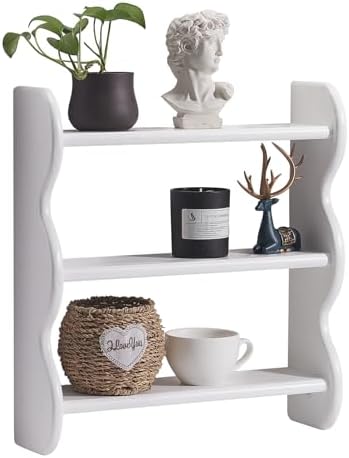 100% Solid Wood Wall Shelf 3-Tier, Vintage Shelves Wall Mounted Storage Rack, Farmhouse Trinket Shelf Home Decor Display Shelves for Apartment, Living Room, Bathroom and Bedroom by HuiDao