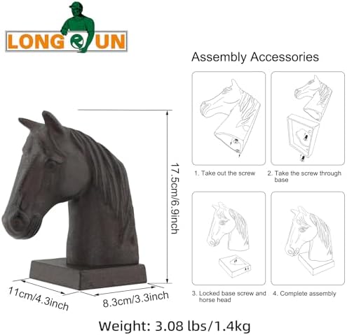 Horse Decorative Bookend Vintage Cast Iron Decor Heavy Book Ends Door Stop Unique Horse Head Statues Home Decor, Ideal for Reading Room Living Library Office Shelf Desk Decor - Image 2