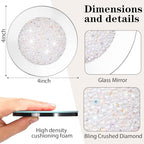Jetec Mirrored Glass Coaster Set of 6 with 1 Holder 4" Crushed Diamond Round Cup Mat Glitter Crystal Rhinestone Glass Coaster Bling Table Decor for Bar Kitchen Gift for Christmas(White,4 Inch) - Image 2