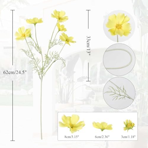 IPOPU Fake Yellow Flowers Artificial Daisies 5PCS Silk Cosmos Fake Daisies Wild Flowers 24.5”Artificial Wildflowers Table Decor for Baby Shower Centerpieces Wedding Bouquet (Yellow) - Image 3