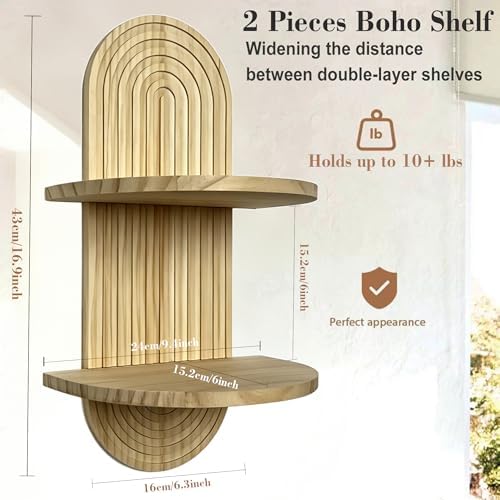 LIYAOLI Boho Plant Wall Shelf Set of 2, Floating Shelves for Bedroom Decor - Image 2