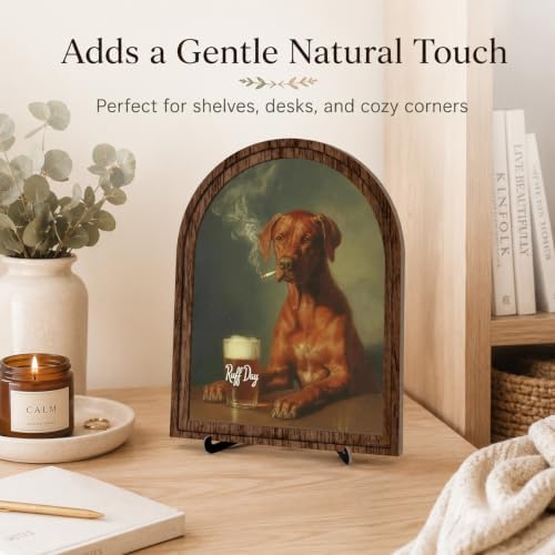 Farmhouse Wood Decor, Funny Dog Tabletop Decor Sign, Arched Wooden Frame with Stand, Vintage Animal Portrait Decoration, Rustic Home Bar Desk Art, Gift for Dog Lovers and Friends - Image 2