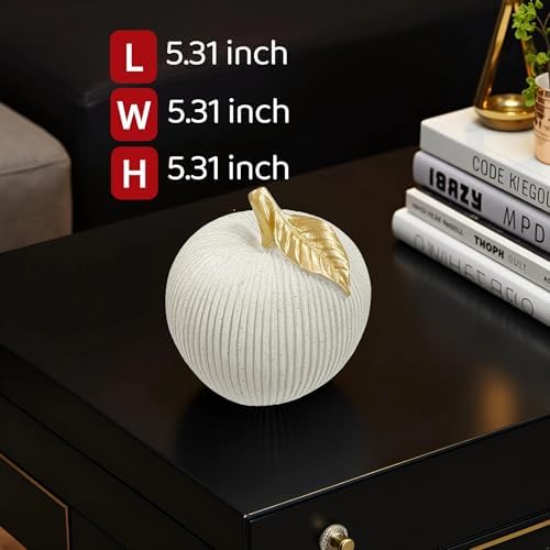 Gray-White Apple Figurine with Gold Leaf, Resin Apple Sculpture for Modern Home Decor, Decorative Fruit Statues Ornament for Kitchen, Living Room, Coffee Table & Shelf Styling - Image 4