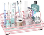 HapiRm Toothbrush Holders for Bathroom - 5 Partitions Bathroom Counter Organizer with Instant Drying Stone, Stainless Steel Countertop Storage Electric Toothbrush Toothpaste Holder - Pink by HapiRm