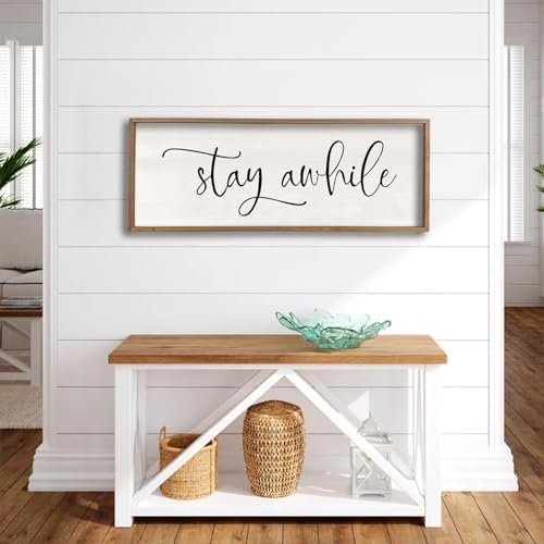 comurdyo Living Room Wall Decor Stay Awhile Sign 40"×15", Wood - Image 7