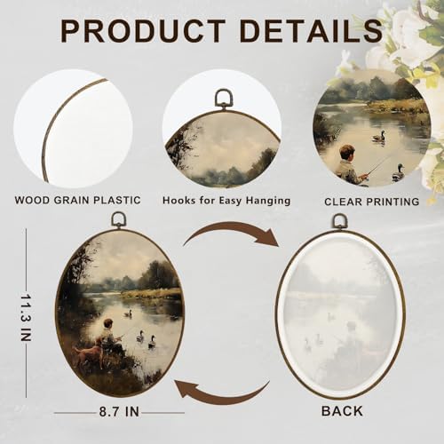 dvhdajed Mallard Duck Boy Fishing Oval Wall Art Decor,Rustic Farmhouse Duck Hunting Framed Canvas Art,Country Dog and Boy Nature Aesthetic Wall Hanging Decor for Boys Room Bedroom Bathroom,8.7x11.3 - Image 7