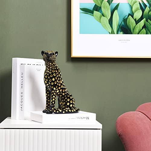 Quoowiit Leopard Sculptures for Home Decor, Modern Sculptures Decorations for Living Room, Bedroom, Table, Bookshelf, Black Resin Leopard Art Decorative Sculpture with Gold Polka Dots Design-Black - Image 5