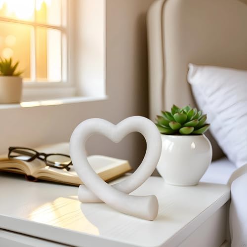 Lescafita Imitation Marble White Heart Decor Sculpture, Elegant Love Heart Statue Minimalist Modern Home Decor for Living Room Shelf Desk Coffee Table, Wedding Gift - Image 5