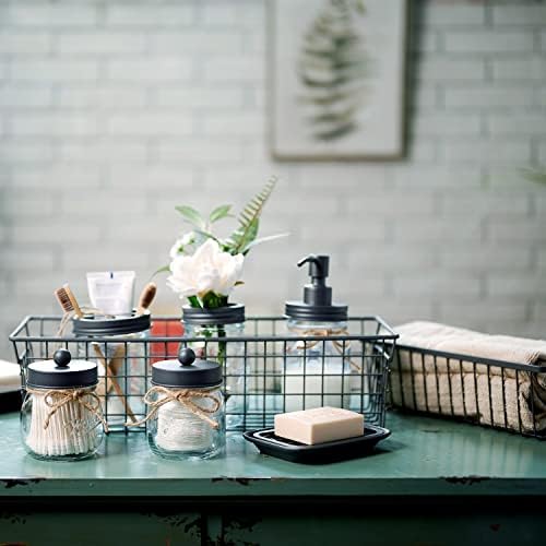 SheeChung Mason Jar Bathroom Accessories Set, 6Pcs Rustic Bathroom Set,Grey - Image 3