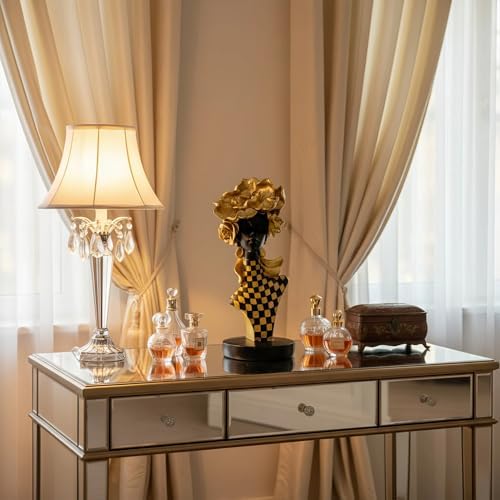 Lescafita African Queen Sculpture Gold Flower Crown, Black and Gold Checkered Gift Statue, Luxury Art Figurine for Home Decor Shelf Table Display - Image 6