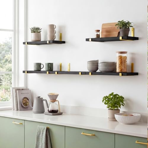 Fixwal Width 4.75 Inches Floating Wall Shelves, Set of 5, Black Gold - Image 5