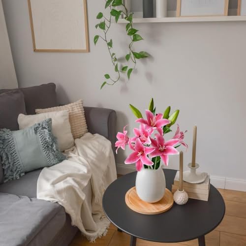 JINWOE 2Pcs 6 Heads Dark Red Lily Artificial Flowers, 28inches Long Stem Latex Real Touch Stargazer Fake Lily Silk Flower for Tall Vase Easter Home Decor Wedding Party Table Centerpieces - Image 3