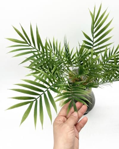 Artificial Parlor Palm Plants, Set of 2 - Realistic Faux Tropical Greenery Stems Small Fake Areca Palm Leaves Mini Palm Tree for Vase Fill, Home Office Decor, Indoor Outdoor Wedding & Event Decoration - Image 4