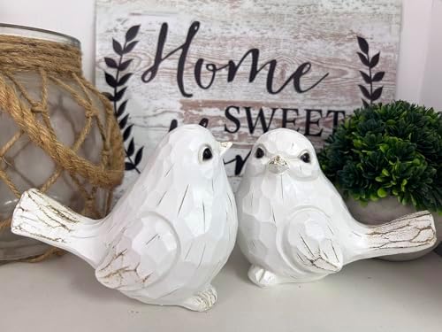 Set of 2 White Bird Decor for Home Decor, Farmhouse Bird Decor Bird Statue Sculpture - Decorative Carved Rustic Distressed Animal Bird Decor Ornaments - Collectible Bird Figurine | Spring - Image 7