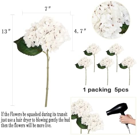 6Pcs 13" Ivory White Silk Hydrangea Artificial Flowers - Image 2