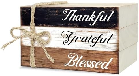 Decorative Books For Home Decor, Wood Book Stack For Table Decor, Thankful Grateful Blessed Decoration Books For Living Room Bookshelf Office, Thanksgiving Farmhouse Stacked Books Decoration (L77) by Ycyfckdr