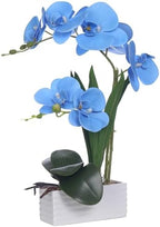 Artificial Real Touch Orchid Flowers with White Ceramic Vase, Blue by FuleHouzz