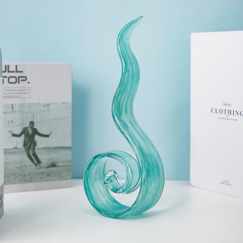11.4" Tall Hand Blown Glass Sculpture, Murano Style Art Glass Figurine, Modern Coastal Home Decor Accent for Shelf, Table, TV Stand, Living Room Decoration - Image 4