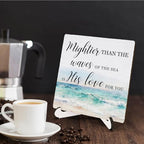 Prayer Closet Essentials Wooden Decor 5"X5", Mightier Than the Waves His Love Wooden Desk Table Sign for Prayer Corner Closet, Christian Desk Table Gifts for Woman Man (5x5 Inch) - Image 4