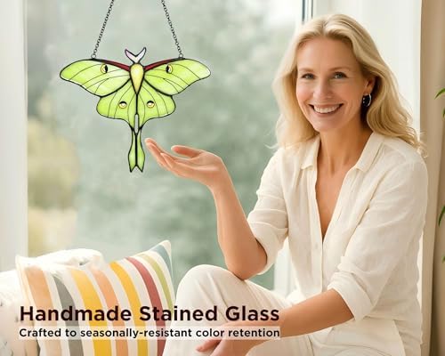 Luna Moth Stained Glass Window Hanging, Butterfly Suncatcher - Image 5