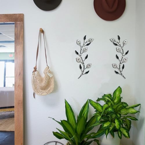sxnzequnze 2 Set Metal Tree Leaf Wall Art for Home Decor Living Room Bedroom Dining Room Bling Rhinestone, 3D, Iron Branch Hanging Leaf Sculpture Art Pieces -Black 16.5in*6.7in - Image 6