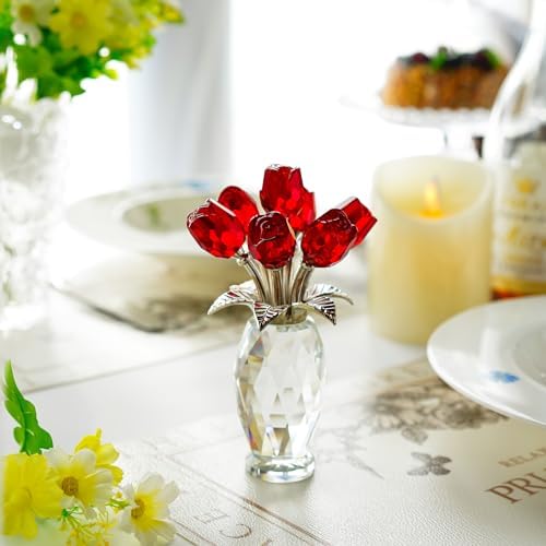 Crystal Rose Flower Figurine Bouquet Home Table Centerpiece Decor - Image 2