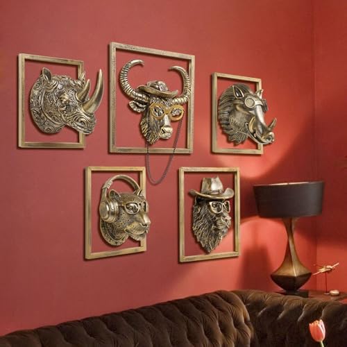 JJALIGHTS Exquisite Resin Animal Head Wall Sculpture (Gift Metal Frame) - Imitation Copper Vintage Decor for Living Room, Bedroom & Office | Decorative Wall Hanging Art - Image 4