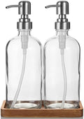 Clear Glass Soap Dispenser Set with Acacia Wood Tray, Refillable Hand Soap Pump Bottle for Kitchen, Bathroom Countertop, Modern Farmhouse Soap Dispenser Set by Unknown