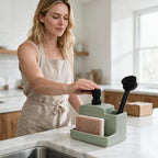 RQYIXI 3-in-1 Ceramic Square Soap Dispenser with Sponge Holder,Green,18 Oz - Image 6