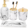Haturi Bathroom Accessories Set, 4 Pcs Marble Look Sets Soap Dispenser & Toothbrush Holder Counter Top Restroom Apartment Decor Stuff, Glass Kits, Gift for Women and Men, Ink White by Haturi