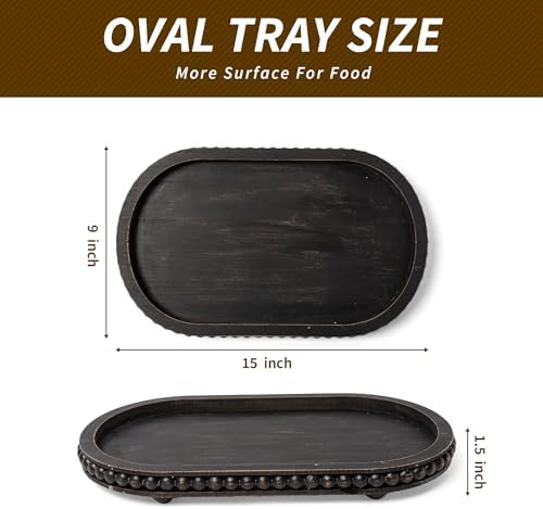 HPC Decor 15in Oval Tray for Home Decor - Black Wood Beaded Tray - Decorative Serving Tray,Rustic Farmhouse Wooden Trays for Vintage Centerpiece,Kitchen Counter,Living Room Decor,Coffee Table Decor. - Image 5