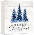 Christmas Decorations Blue Pine Trees Merry Christmas Wood Box Sign by GUDIO