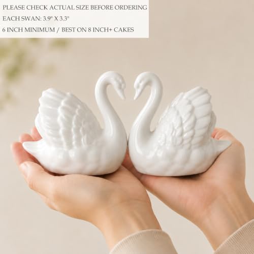 White Ceramic Swan Figurines Set of 2, Wedding Cake Topper Decor - Image 3