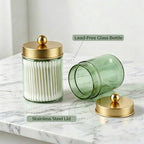 Amolliar Glass Apothecary Jar Qtip Holder w/Metal Lids, Green-Golden, 2pc - Image 3