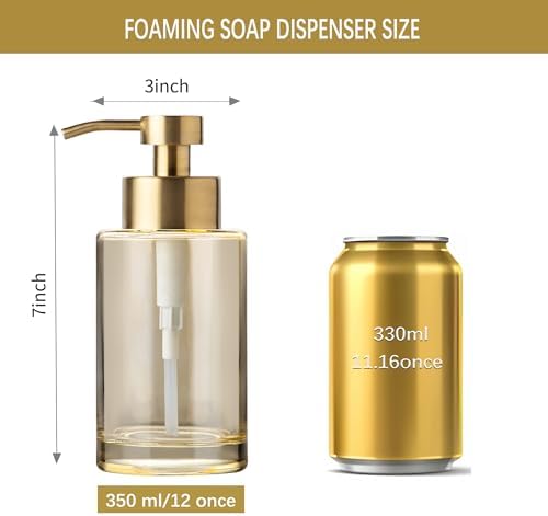 Enra Gold Foaming Soap Dispenser, Thick Glass Bathroom Hand Soap Dispenser - Image 4
