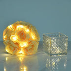 Silk Roses in Glass Vase with LED, Low Centerpiece for Table, Champagne - Image 6