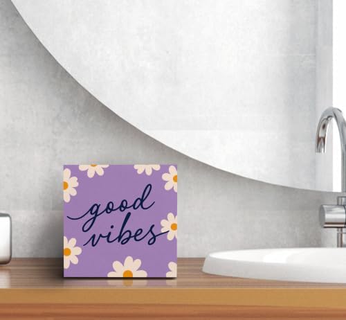 SRADMO Retro Purple Floral Inspirational Wood Box Sign Desk Decor - Image 6
