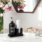 Glass Mouthwash Dispenser for Bathroom, 16 OZ Mouthwash Dispenser with Pour Spout and Wood Cup Holder and Tray, Mouth Wash Bottle Container, Black Kitchen Bathroom Decor and Accessories - Image 7