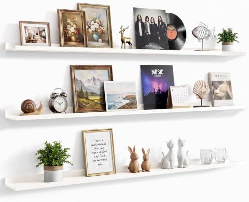 72inch Long Floating Shelves for Wall Decor, 3-Set Shelves with Lip, White by RicherHouse