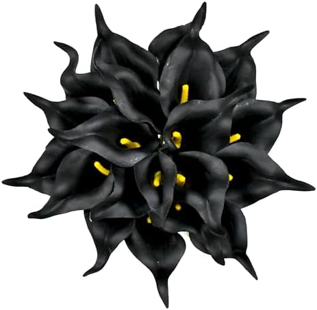 ONLY ART Artificial Black Calla Lily 20pcs – 13.5" PU Faux Flowers with Flexible Stems, Soft Texture, for New Year and Valentine's Day Home, Wedding & DIY Decor by ONLYART