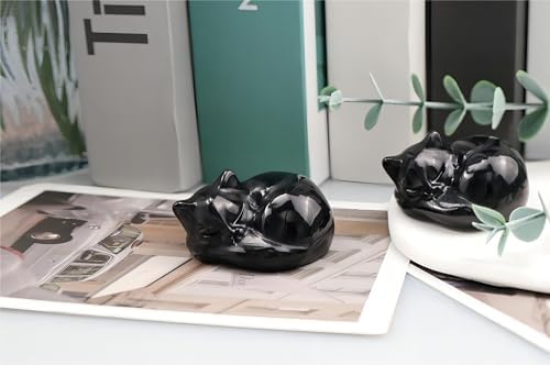 QINJIEJIE 2 in Black Obsidian Cat Crystal Black Cat Gemstones Healing Stone - Image 5