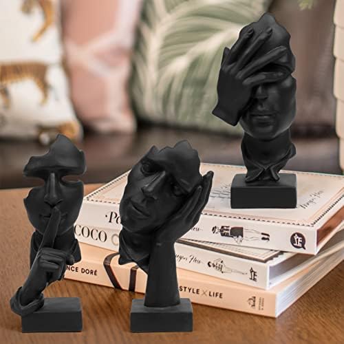 prosfalt 3 Pcs Thinker Statue, Silence is Gold Abstract Art Figurine, No Hear No See No Speak Modern Home Resin Sculptures Decorative Objects Decor for Home Office Bookshelf Desktop(Black) (A-41) - Image 2