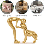 Man and Dog Statue Pet Decor for Home Office Memory Gift Golden - Image 5