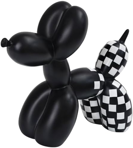 Notakia Black and White Checkered Racing Car Pattern Balloon Dog Statue Crafts Living Room Desktop Decorations,Handmade Modern Small Shelf Decor Animal Statue Ornament Home Decor (Big Black Dog) by Notakia