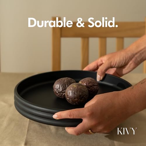 KIVY Round Decorative Concrete Tray 11x1,5 Inch - Modern Circle Coffee Table Bowl - Home Decor Table Tray for Livingroom & Bedroom - Modern Decorative Trays - Black Flat Bowl - Centerpiece Trays - Image 3