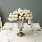 Artificial Rose Flowers 20 Heads 2 Bundles Silk Bridal Bouquet, Cream - Image 2