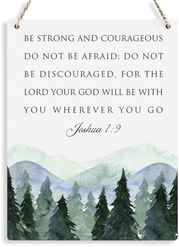 BELLOWDEER Inspirational Decor Be Strong and Courageous Joshua 1:9 Scripture Wooden Hanging Sign Christian Gift for Baby Kids Girl Boy Nursery Teen Room Bible Verse Wall Art 8 x 10 Inches by BELLOWDEER