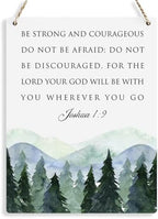BELLOWDEER Inspirational Decor Be Strong and Courageous Joshua 1:9 Scripture Wooden Hanging Sign Christian Gift for Baby Kids Girl Boy Nursery Teen Room Bible Verse Wall Art 8 x 10 Inches by BELLOWDEER